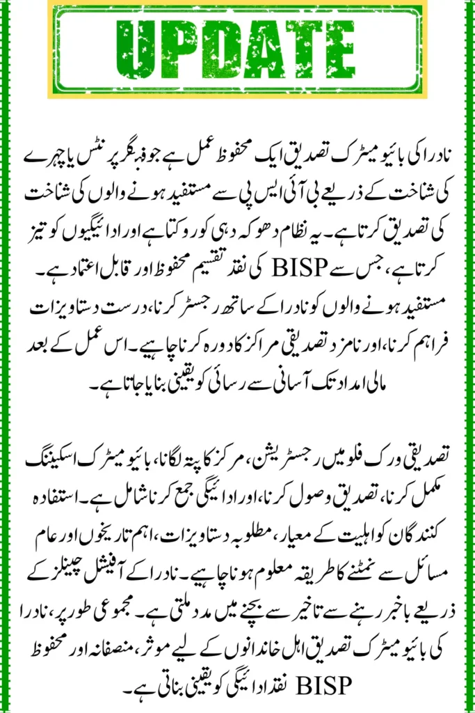 NADRA Biometric Verification for BISP Cash Payment, Comprehensive Workflow

