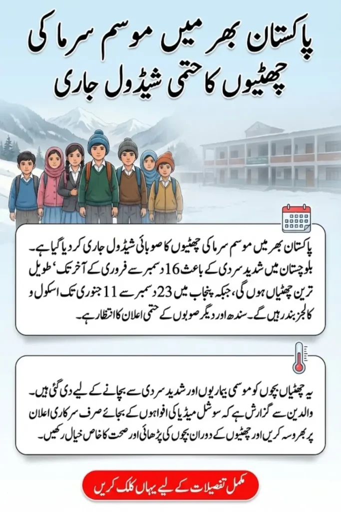 Pakistan Winter Holidays 2025-2026 – Official Break Dates & School Updates Province Wise

