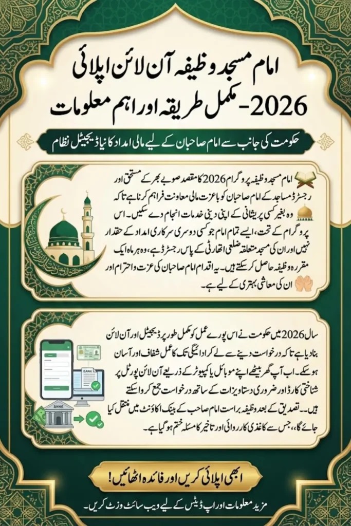 Imam Masjid Wazifa Apply Online 2026 – New Guide for Monthly Stipend, Verification & Approval Process