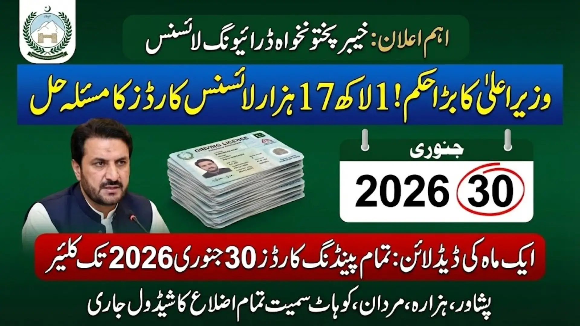 KPK Driving Licence Cards Backlog: CM Orders Clearance of 117,000 Pending Cards Within One Month