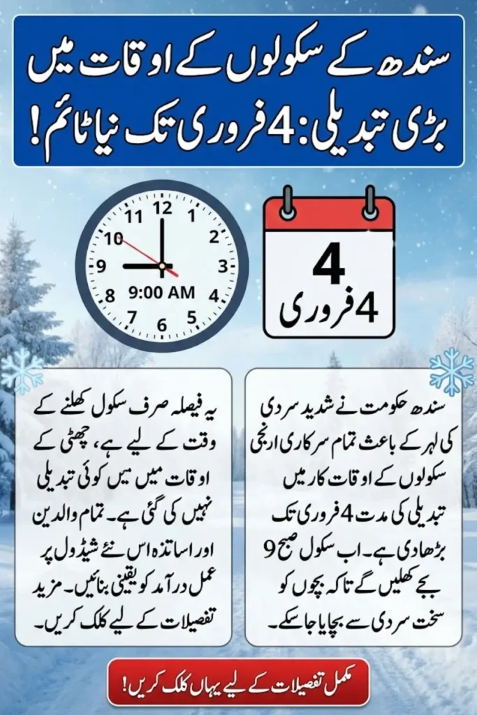 Sindh School Timings Extended Until February 4 Amid Ongoing Cold Wave